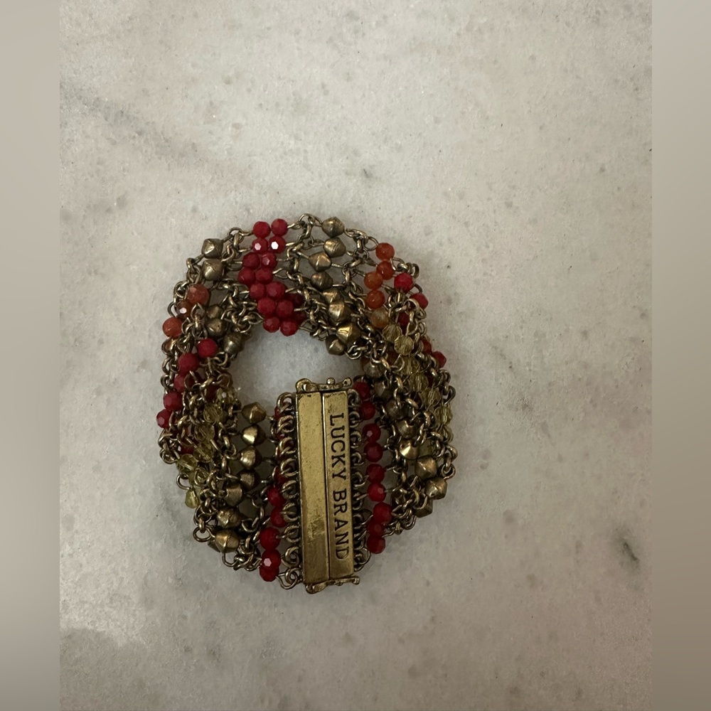 Lucky Brand Red and Gold Beaded Bracelet